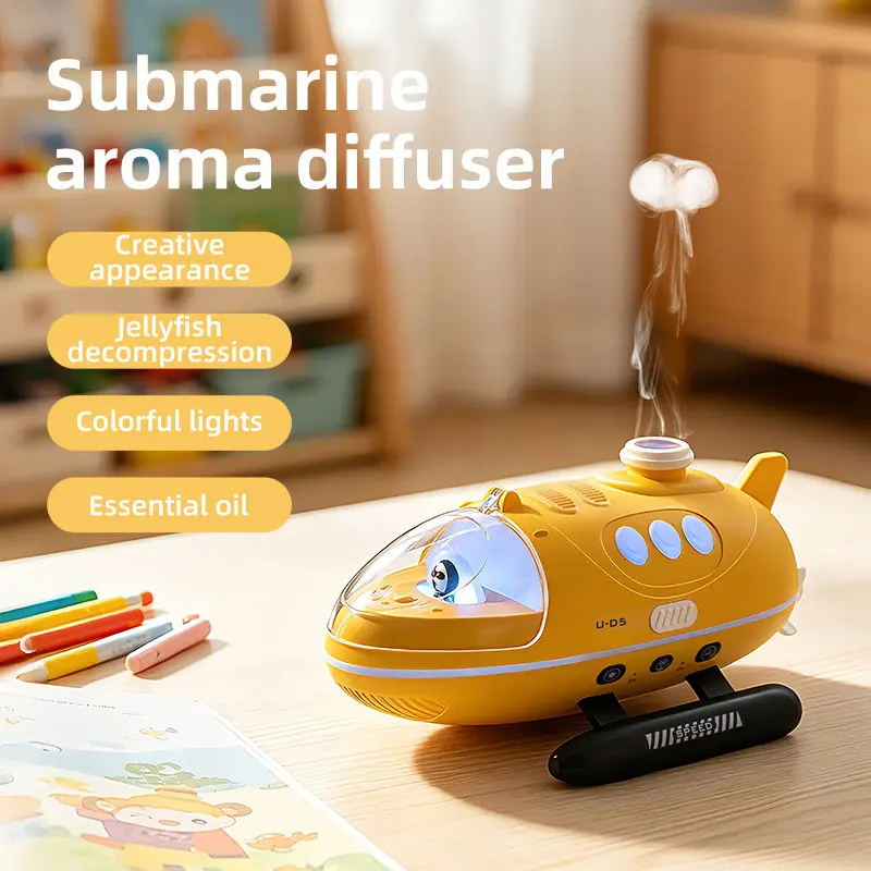 Submarine-Shaped Aroma Diffuser, Jellyfish LED Light, 250ML Ultrasonic Cool Mist, Auto Shut-Off, Silent Night Light, Unique Gift, Aroma Diffuser Humidifier