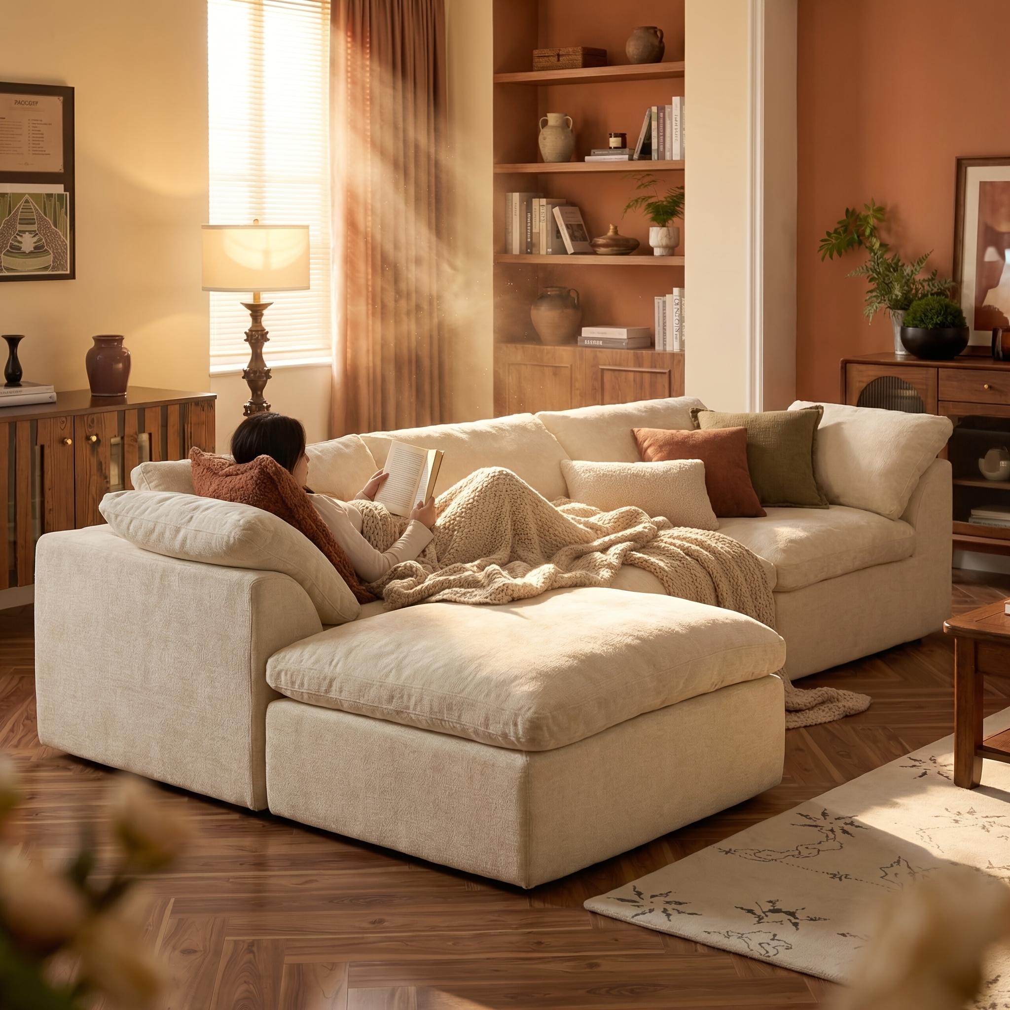 【1/2 Packages】108"Cloud Couches for Living Room, Boneless Couch L-Shape Comfy Sofa Modern Modular Sectional Sofa with Ottoman, Compressed Sofa, Cloud-Like Comfort, Flexible Modular, No Assembly Needed