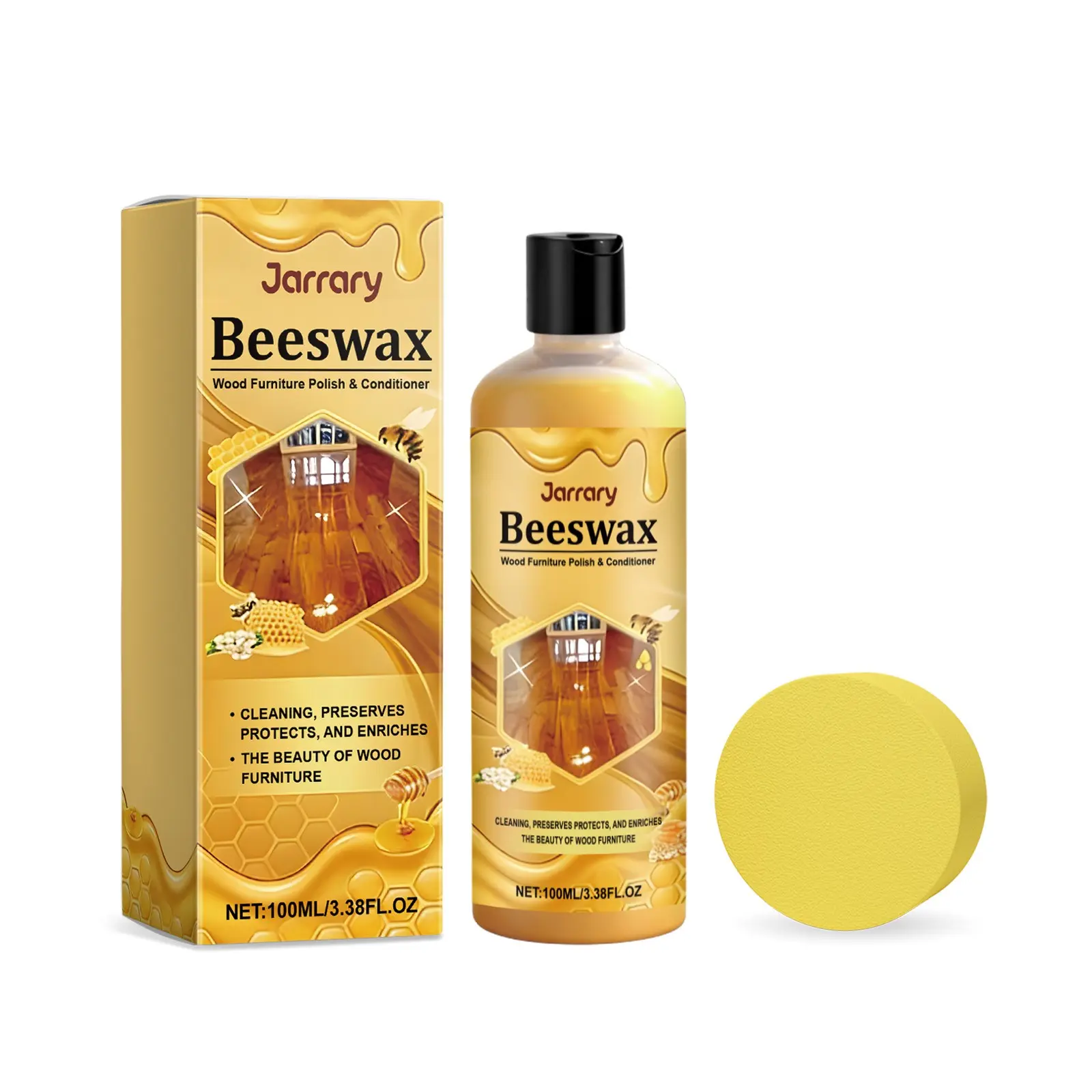 Beeswax Wood Polish, Gentle Cleaning Agent for Wooden Furniture, Removes Dirt, Polishes and Brightens, Daily Care Essential