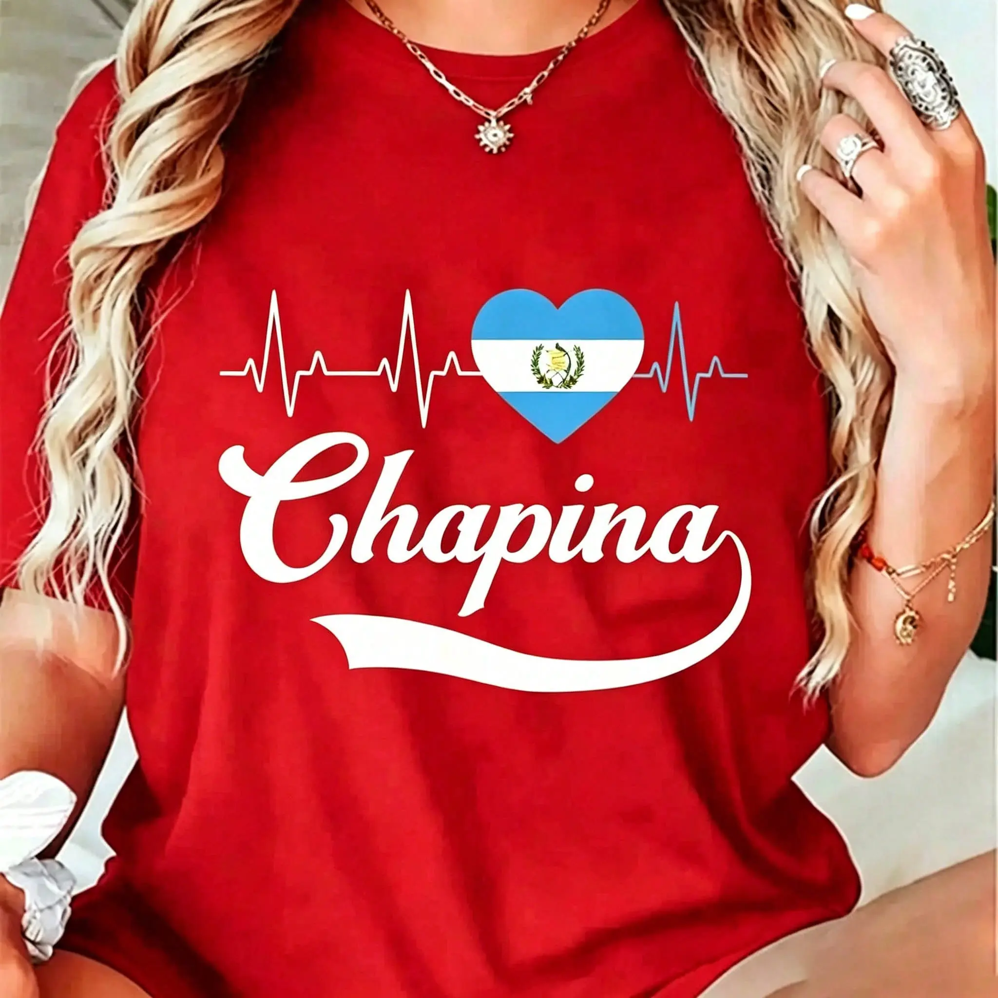 100%  Unisex Guatemalan Flag Girl Women Guatemala Chapina Camiseta Slang T-Shirt-Vintage Street Style Unisex Loose  Short Sleeve Crew Neck casual