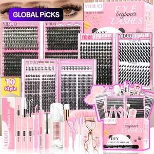10 Style Mix Kit Manga Volume Spiky 40D/60D/80D/100D with Bottom Eyelash Extensions Kit D Curl Wispy 5-18mm Individual DIY lashes Clusters Kit with lash Bond and Seal, remover, lash curler, lash care products DIY Eyelashes Kit #TOP PICKS