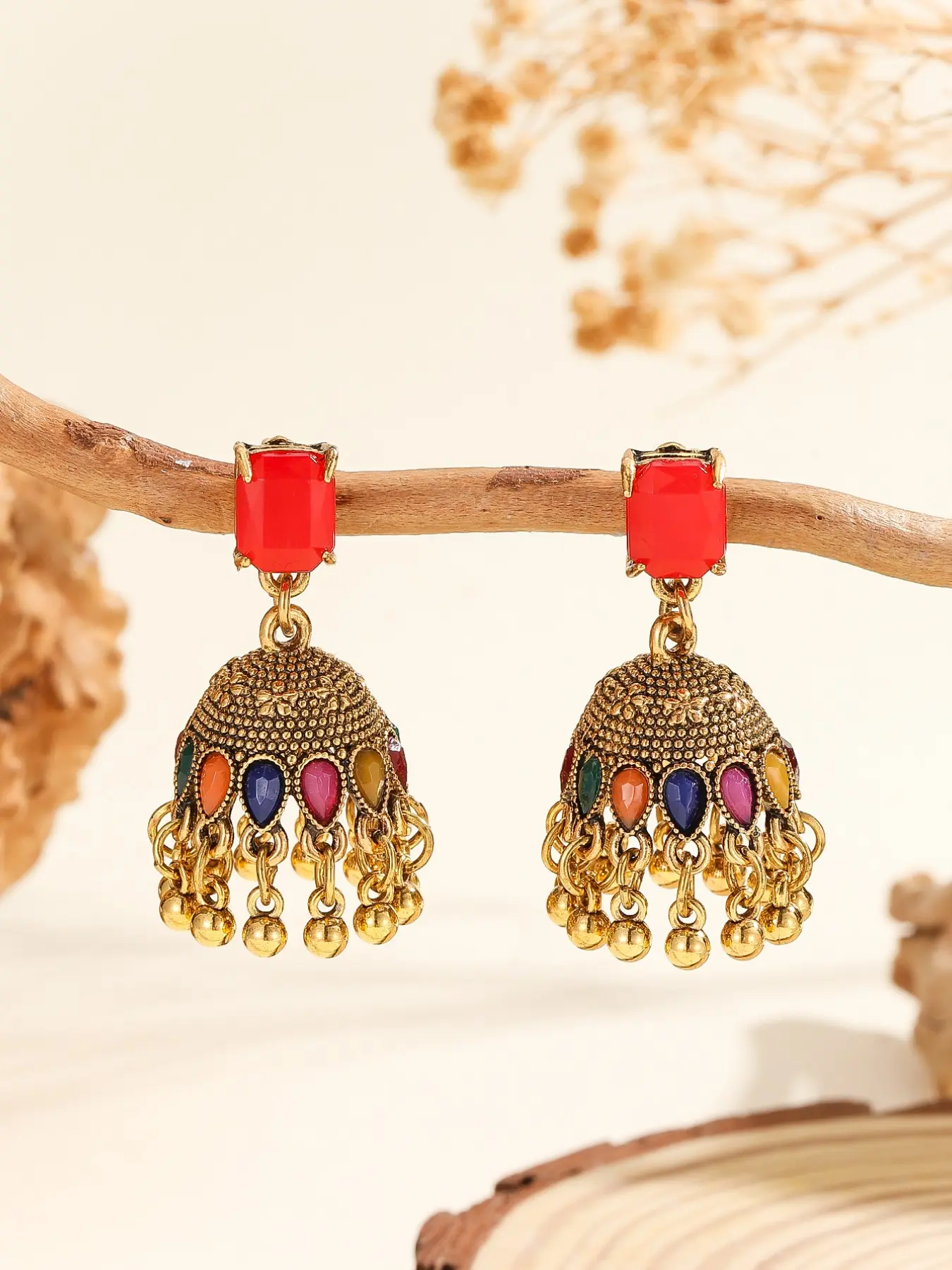 Vintage Multicolor Jhumka Earrings, Fringe Drop Earrings, Boho Style, Ethnic Pattern, Perfect for Daily Wear, Weddings, Parties