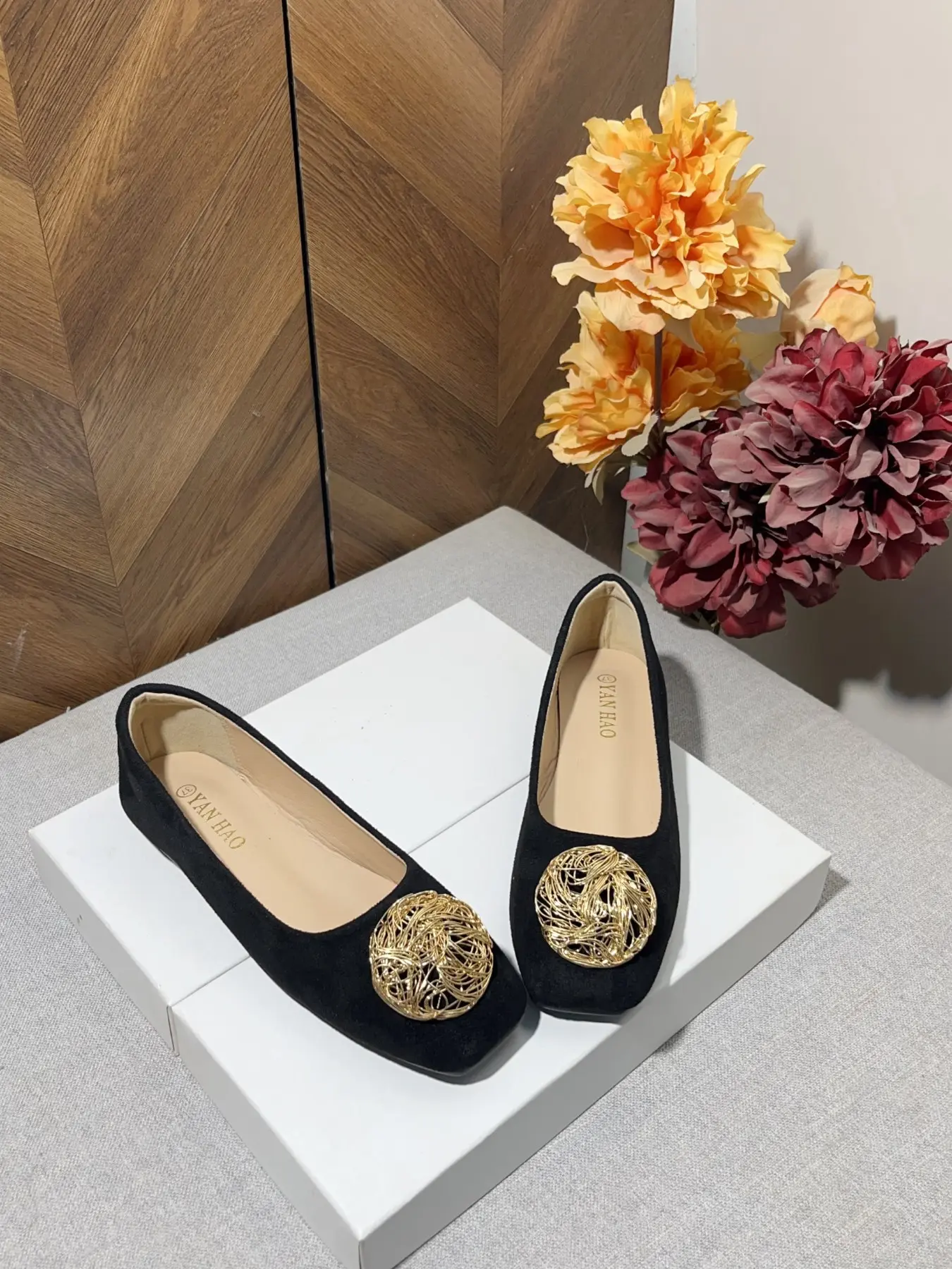 Women's Square Toe Flat Shoes, Vintage Soft Sole, Metal Round Buckle, Comfortable Slip-On, Perfect for Office & Casual Wear, Vintage Style Shoes