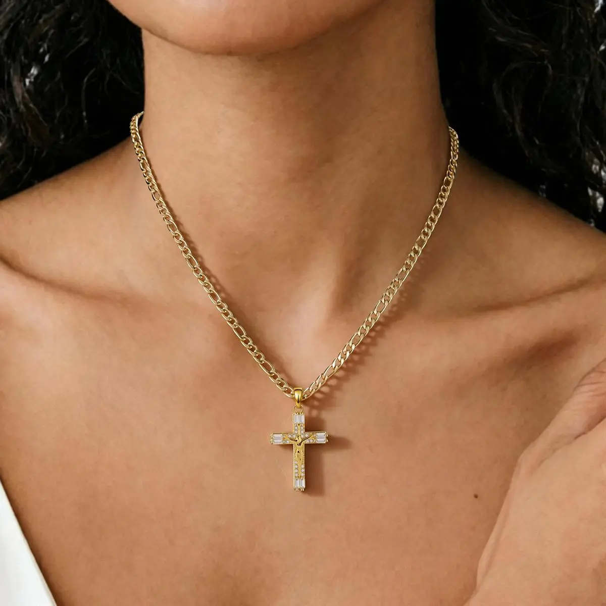 Dainty Cross Pendant Necklace for Women, 14K Gold Plated Cubic Zirconia, Trendy Non Tarnish Christian Jewelry Gifts for Baptism, First Communion, Christmas & Religious Occasions
