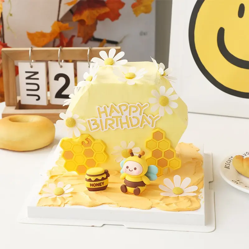 Birthday Cake Decorations, Bee Theme, Hive Honey Block, Daisy Cake Toppers, Cute Cartoon Animal Birthdays