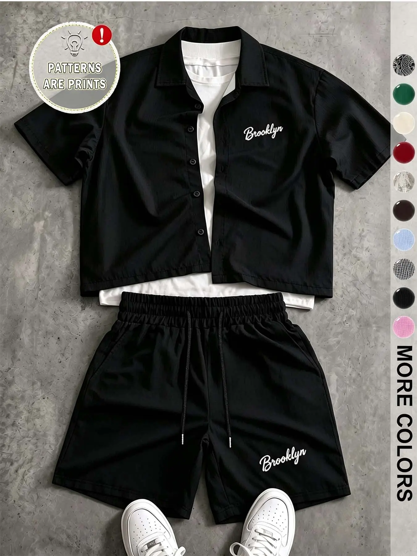 Brooklyn Shirt Shorts Set, Classic Plaid Vintage Look, Short Collar Open Front, Drawstring Five-Quarter Pants, Breathable Fabric, Casual Style