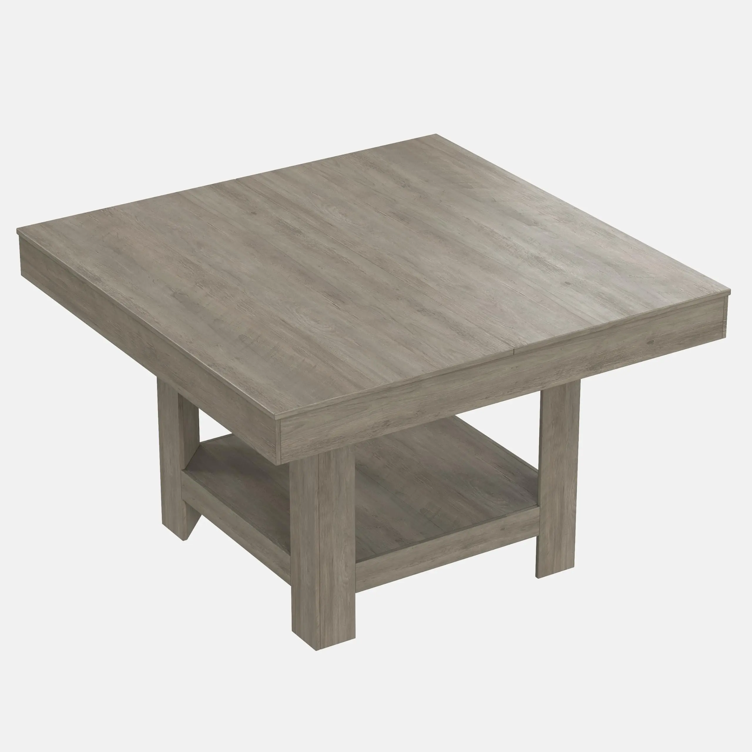 Space-Saving Square Dining Table for 4-6 – Heavy Duty, Modern Triangle Legs, 2-Tier Storage Shelf, Waterproof Wooden Surface, Compact Kitchen or Dining Room Table
