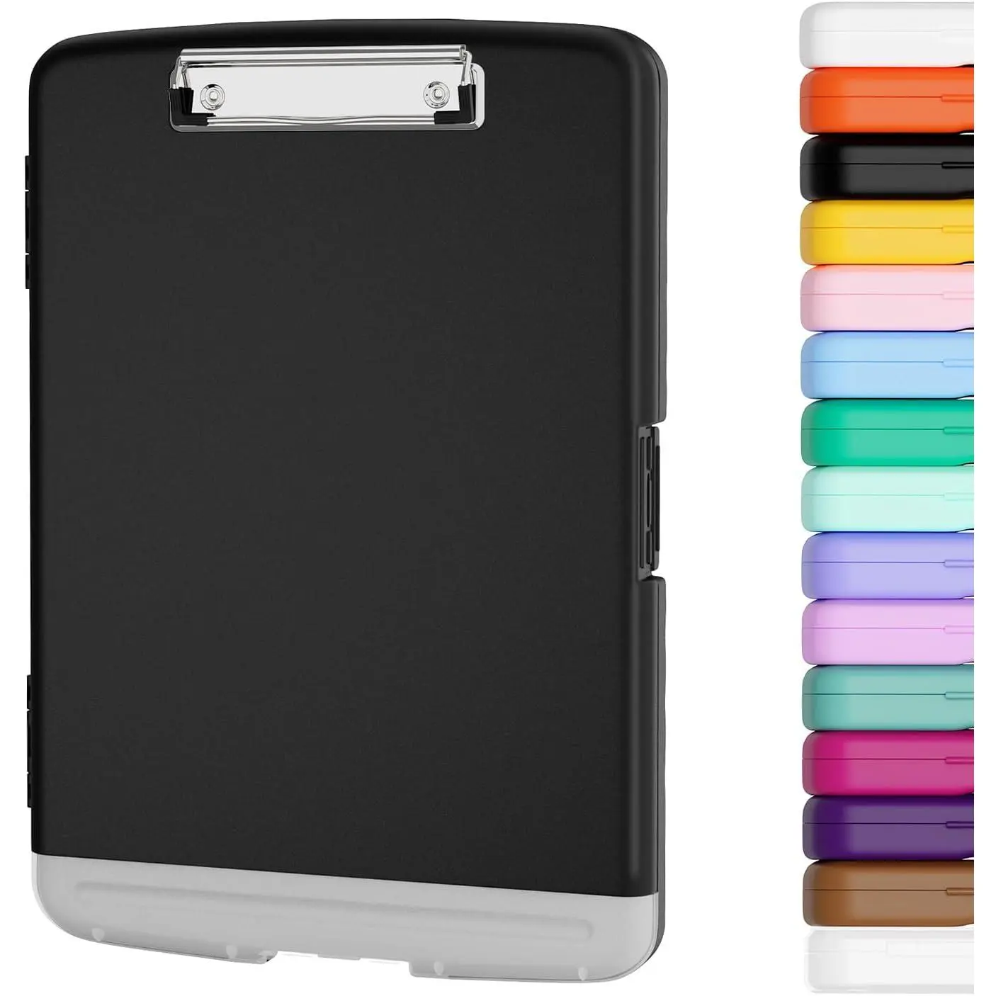 Clipboard with Storage, 8.5 x 11 Clip Board with Pen Holder, Black | High Capacity, Heavy Duty Plastic Organization Box for A4 Legal Paper Folder, Folio & Side-Opening , Teachers, Student