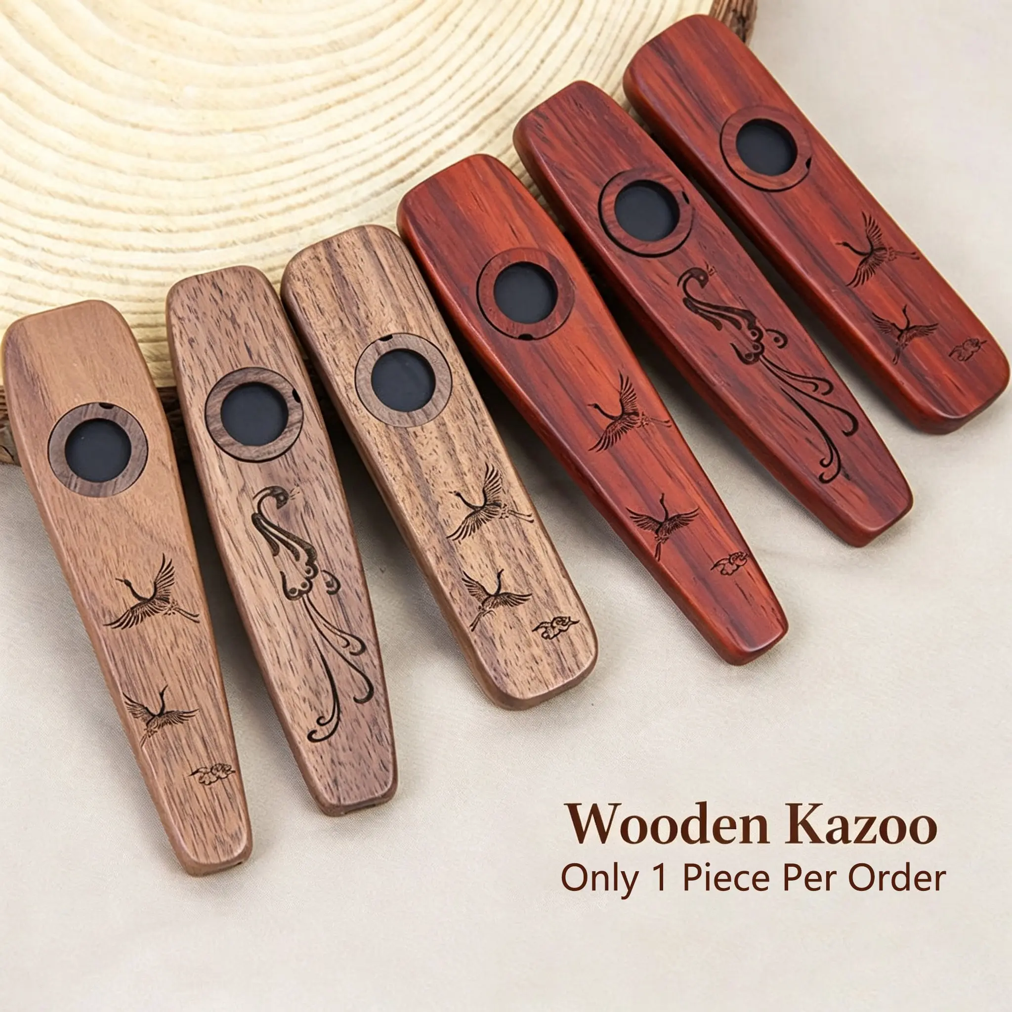 Mbat J206 Handcrafted Flower Pear Wood Kazoo, Smooth Surface, Replaceable Reeds, Music Gift, Ideal for Musicians, Travelers, Beginners