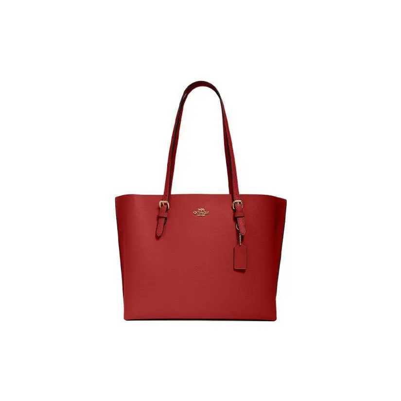 COACH Mollie Zip-Top Solid Leather Tote Bag for Women – Classic Red