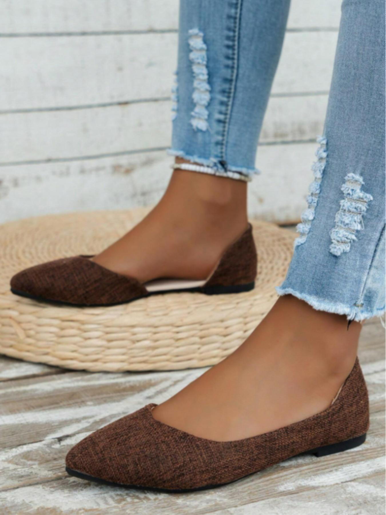 Women's Solid Color Pointed Toe Flat Shoes, Casual Comfortable Breathable Slip on Shoes for Daily Wear, Lightweight Breathable Shoes for All Seasons, Girl, Casual Flats, Casual Summer Shoes