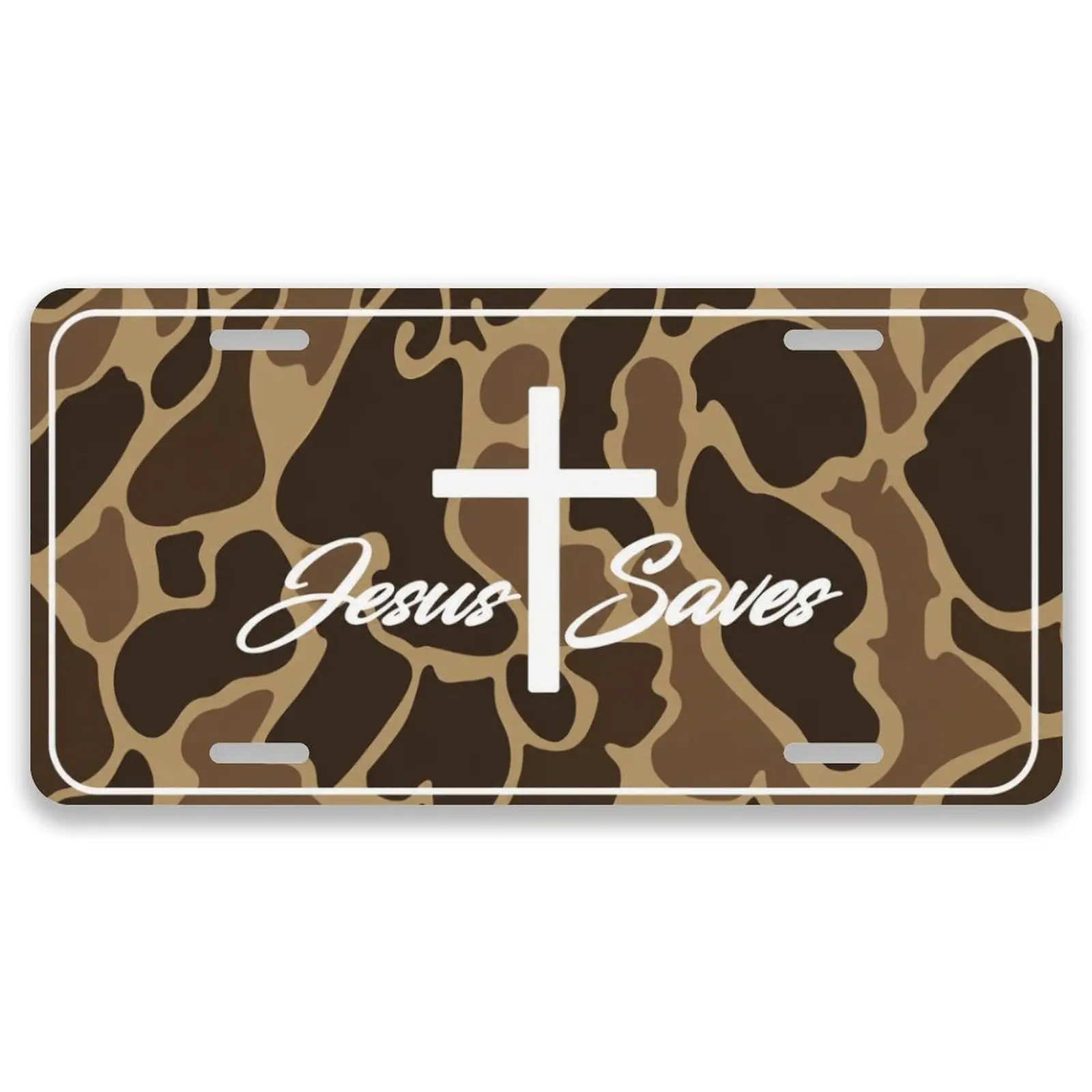 Leopard cross Jesus license plate,Long-term use, Car Decor- 12x6 In Front License Plate, – Made in USA, Car Truck Tag Humor Trucks & Cars, 4 Pre-Drilled Holes,Easy Installation,Perfect Gift Ideas
