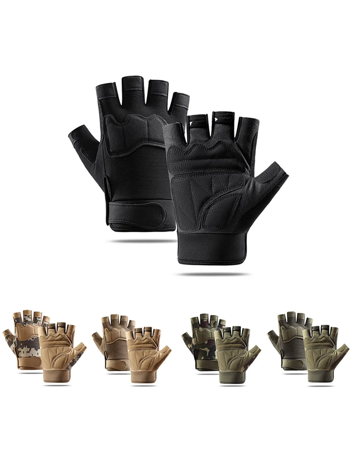 Fingerless Tactical Gloves for Men Women Padded Non-Slip Workout Gym Gloves Adjustable Wrist Cycling Hiking Training Fishing Gloves