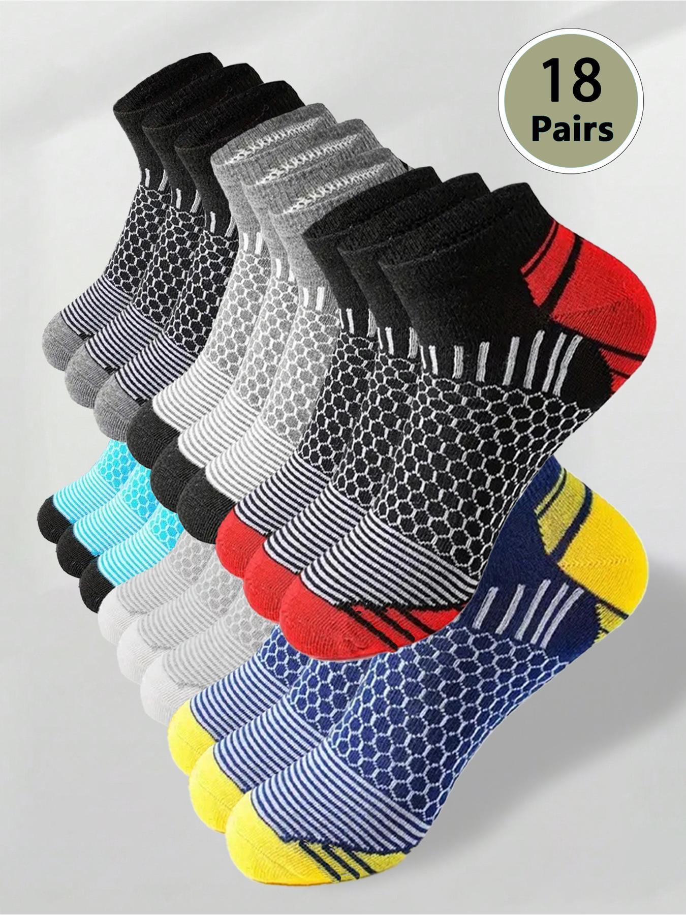 Men's Patchwork Honeycomb Print Ankle Socks, Sports Athletic Socks, Breathable Comfortable Socks for Daily Wear, Athletic Running Socks for Men
