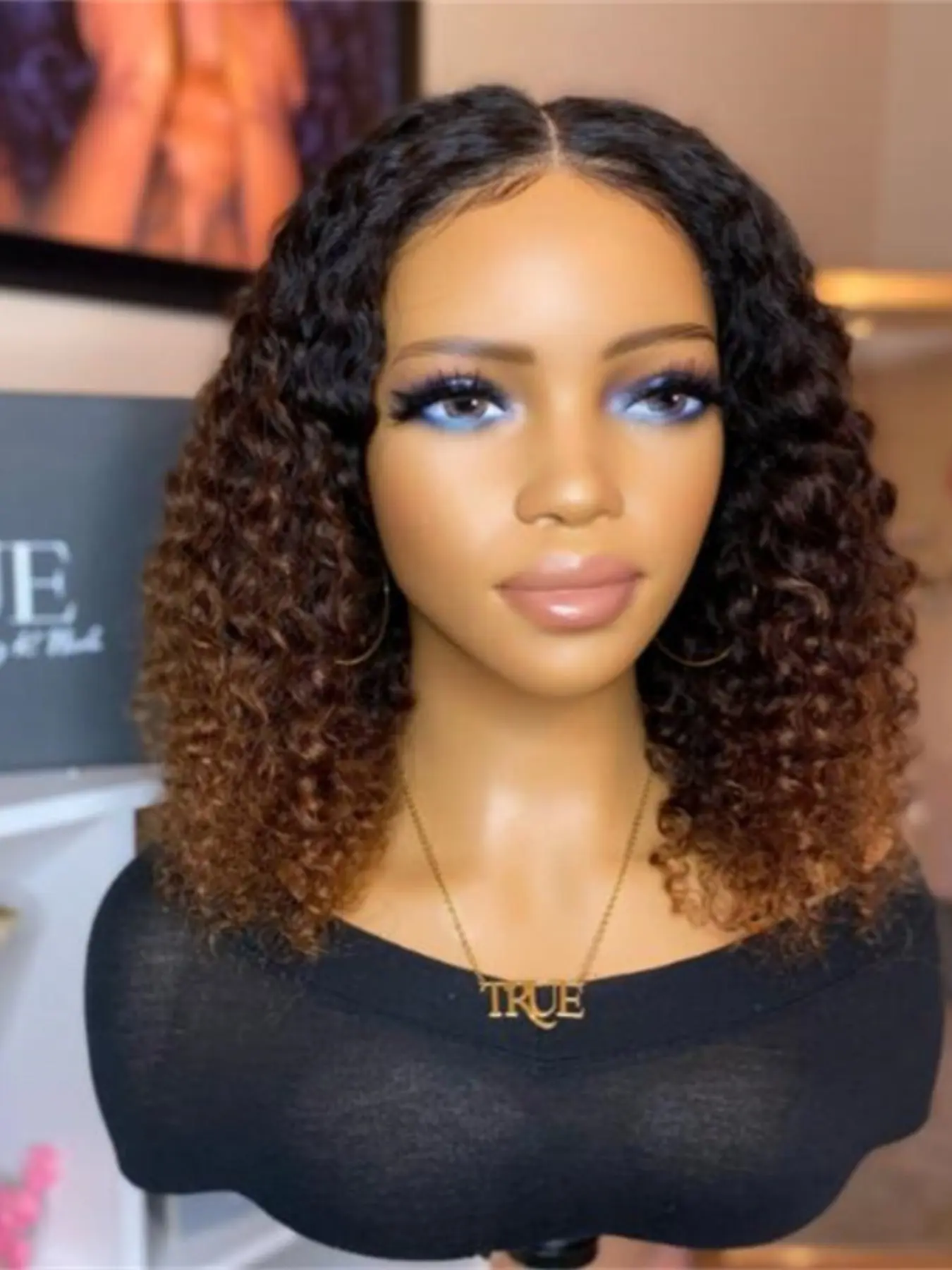 Gradient Soft Short Bob 14 Inches 180 Density Knot Curl Deep 13x4x1 Front Lace Natural Looking Wig, Glueless Wigs Heat Resistant Daily Wear
