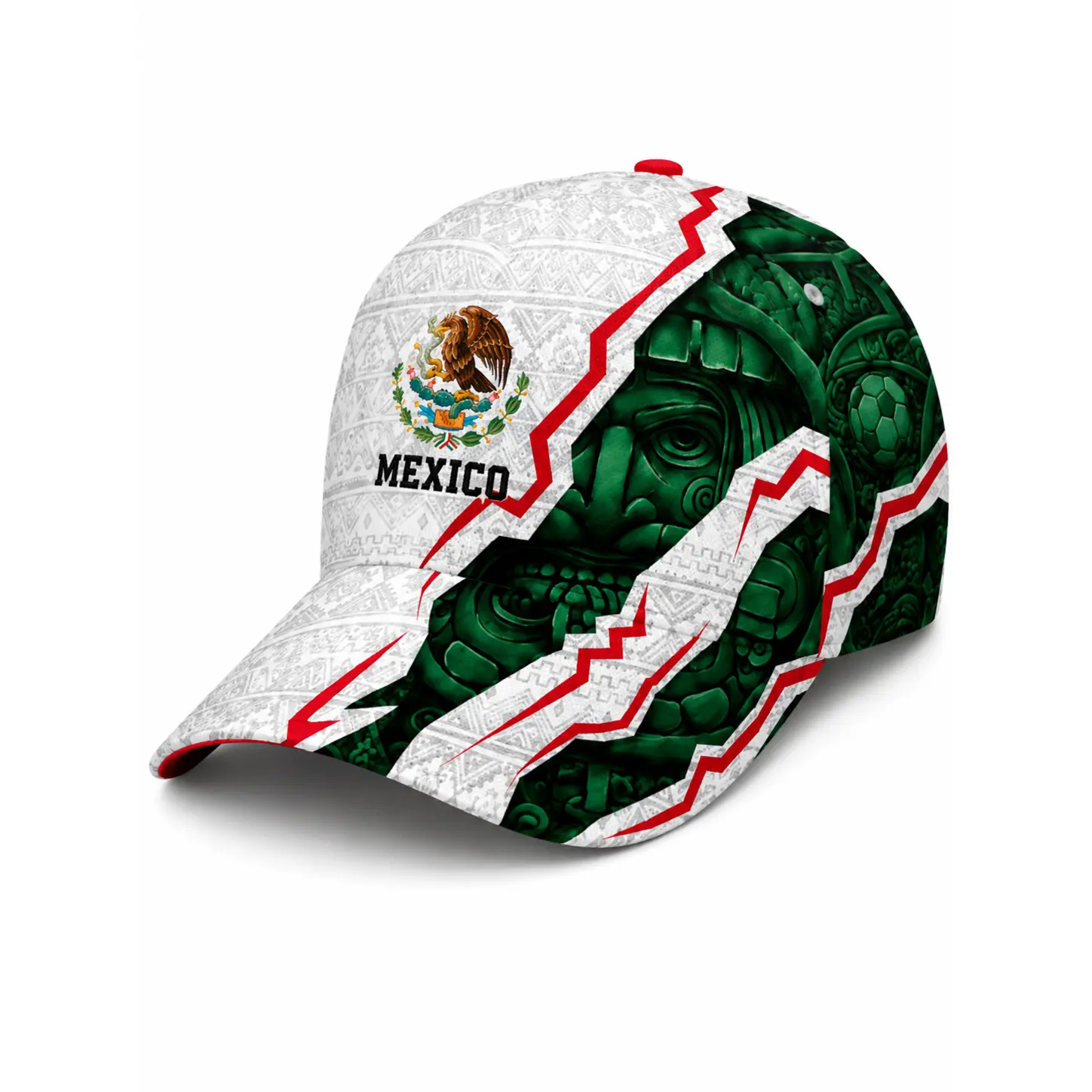Unisex Mexico Sports Vintage Baseball Cap - White Green Eagle Motif Aztec Graphic, Adjustable Snapback with Adjustable Snap, Curved Brim, Durable Stitch, Back-to-School Hiphop Gym Summer 2026 Cap