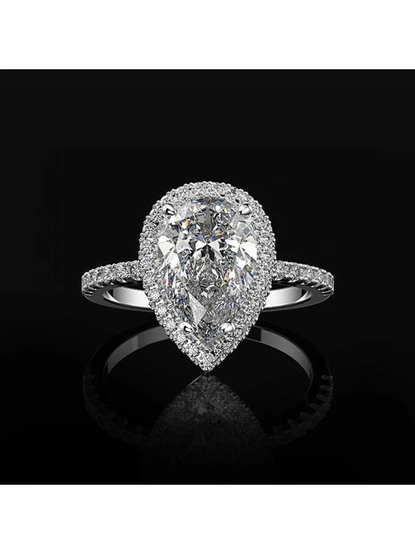 Large Pear Cut Halo Engagement Ring for Women, White Gold Plated Sterling Silver Cubic Zirconia Pave Band Simulated Diamond Promise Ring, Elegant Classic Wedding Anniversary Daily Wear Jewelry Gift, Elegant Everyday Ring