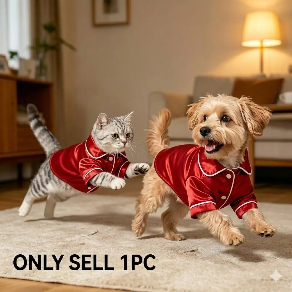 [3 Colors] Luxury Satin Dog Pajamas, Husky Clothes, Puppy Clothes, Easy On/Off Silk Pet Clothes (Purple/Blue/Red), Anti-Shedding Washable Cat Nightshirt, Stain-Resistant Cozy Loungewear