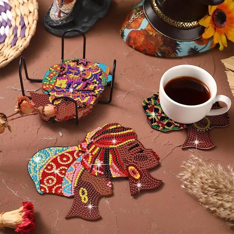 Fruit Pattern Diamond Art Coasters With Display Stand, Diy Handmade Painting Craft For Home Office And Coffee Table Decor, Colorful Non‑Slip Drink Coasters With Heat Resistance For Daily Use