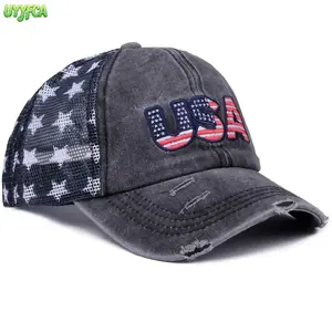 Vintage Distressed USA Flag Trucker Hat, Unisex Patriotic Baseball Cap with Embroidered Star and Mesh Back, Adjustable for 4th of July