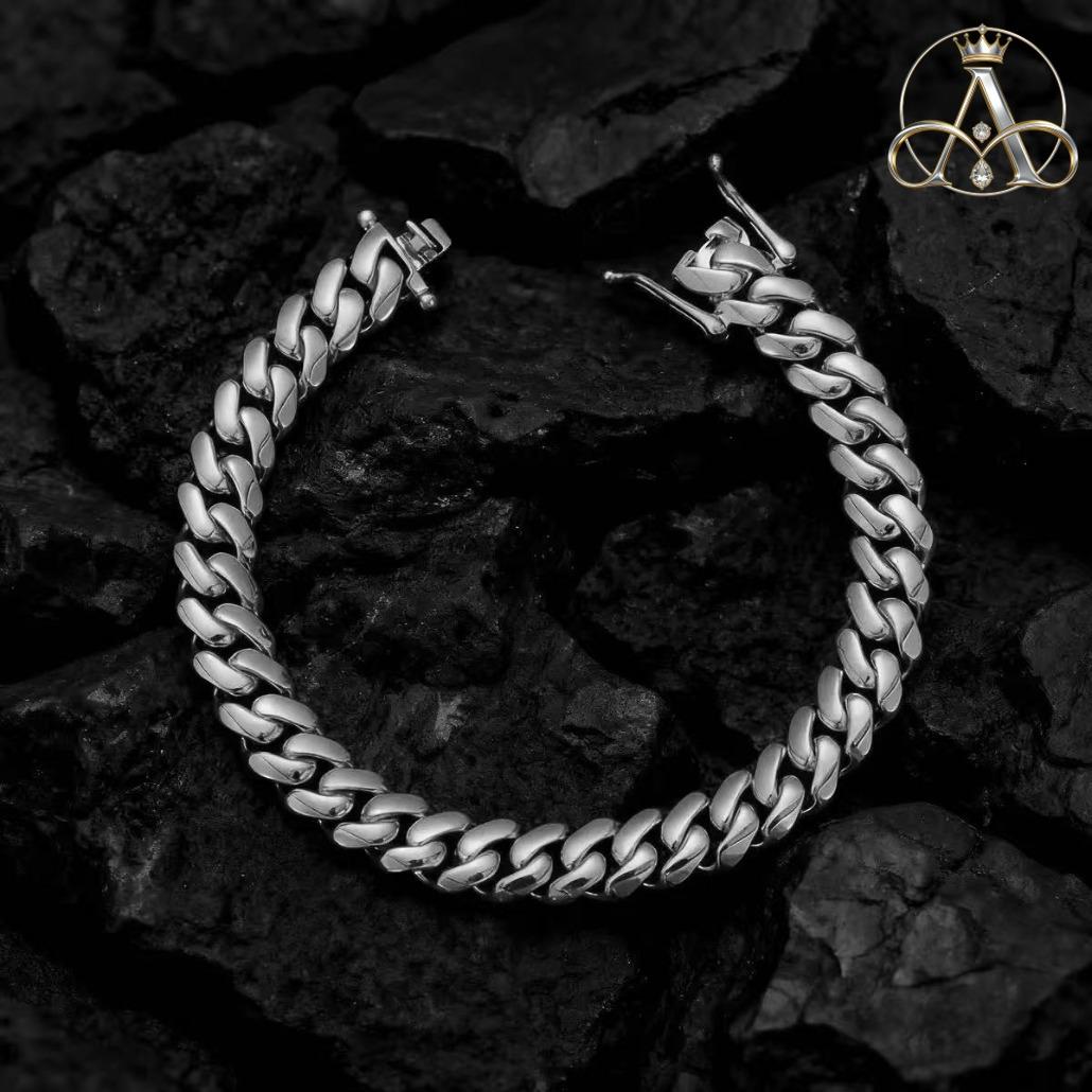 Aurelia Crest  Solid Cuban Chain Bracelet Miami Cuban Link Chain Hip Hop Men Women Fine Jewelry Gift