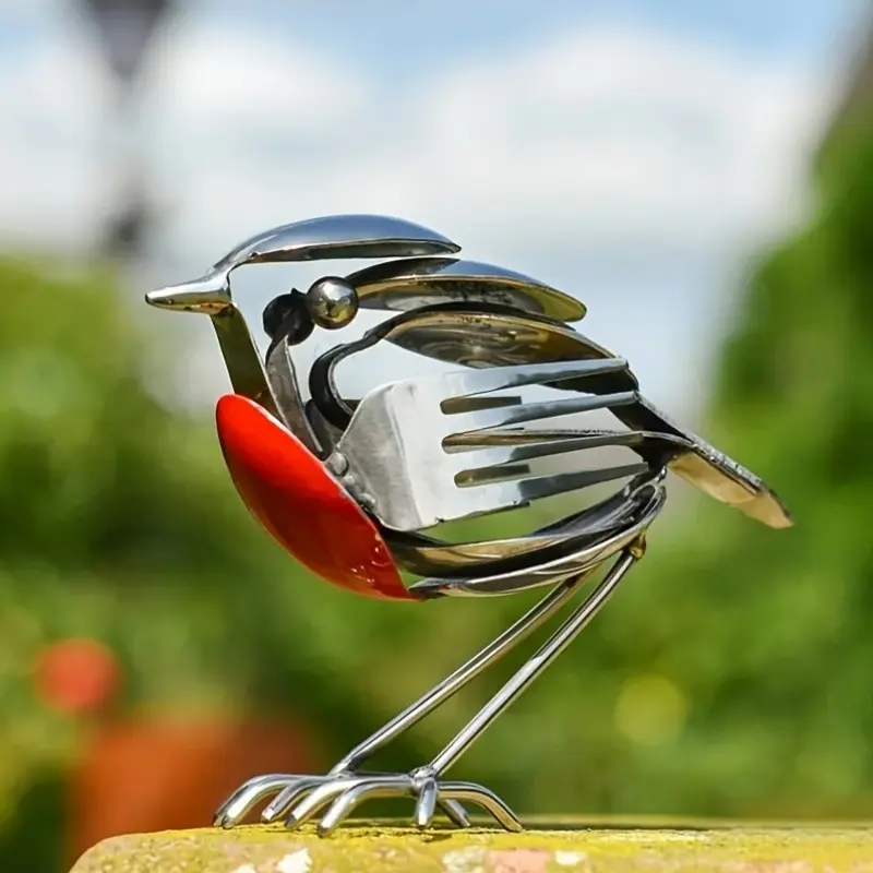 Sheremart Hopewings Bird Statue, Finch Metal Art Sculpture, Handmade Unique Home Decor, Garden Patio Office Desk Ornament, Bird Figurines