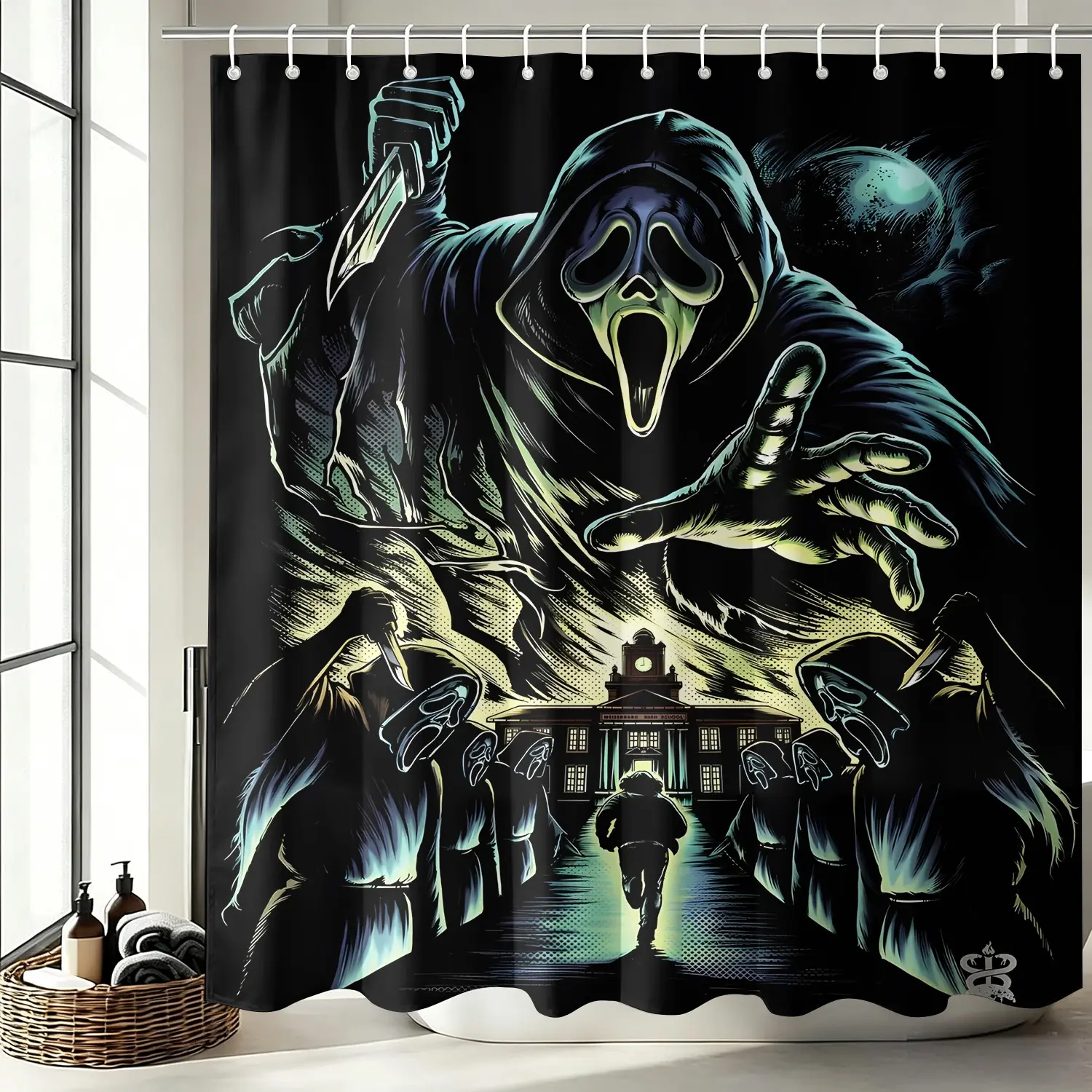 Halloween Horror Ghost Face Print water proof Shower Curtain (1 Piece, Hooks Included) – Gothic-Style Bathroom Accessory with a Dark Comic Aesthetic; Spooky Halloween Home Décor. A Great Holiday Gift. 13 patterns to choose from.
