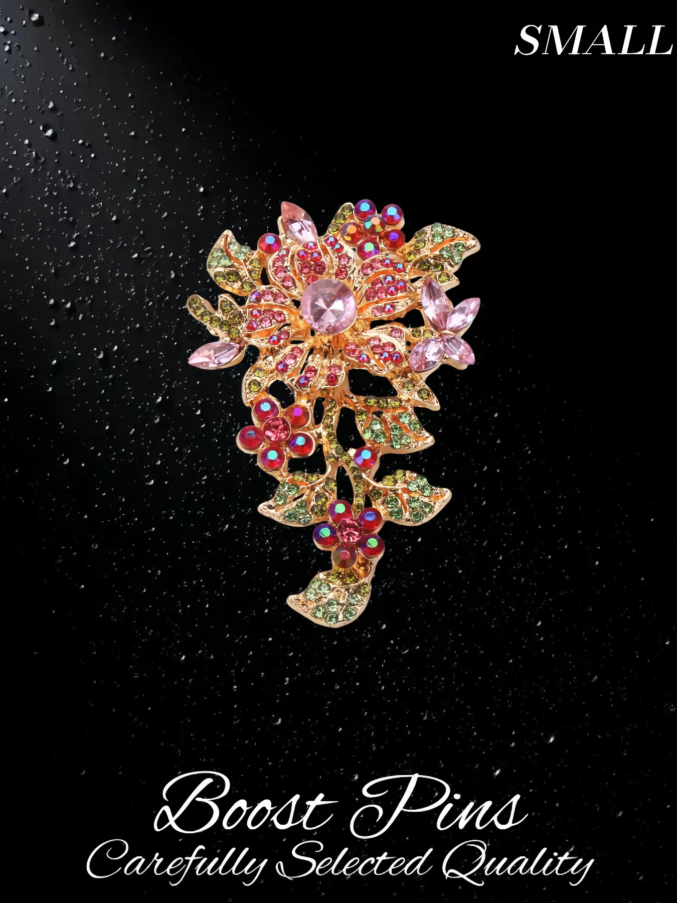 Vintage rhinestone floral brooch, pink, red, and green crystal flower and leaf cluster design, sparkling exaggerated suit lapel pin, elegant and fashionable women's wedding coat jewelry, a chic gift for fashion and jewelry lovers, Exquisite Brooch