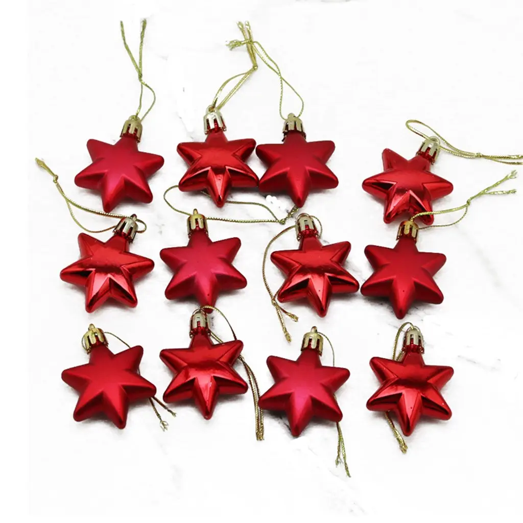 12pcs 5cm 3D Electroplated Hexagonal Star Pendant, New Year & Christmas Decoration, Holiday Home Ornament, Model 001