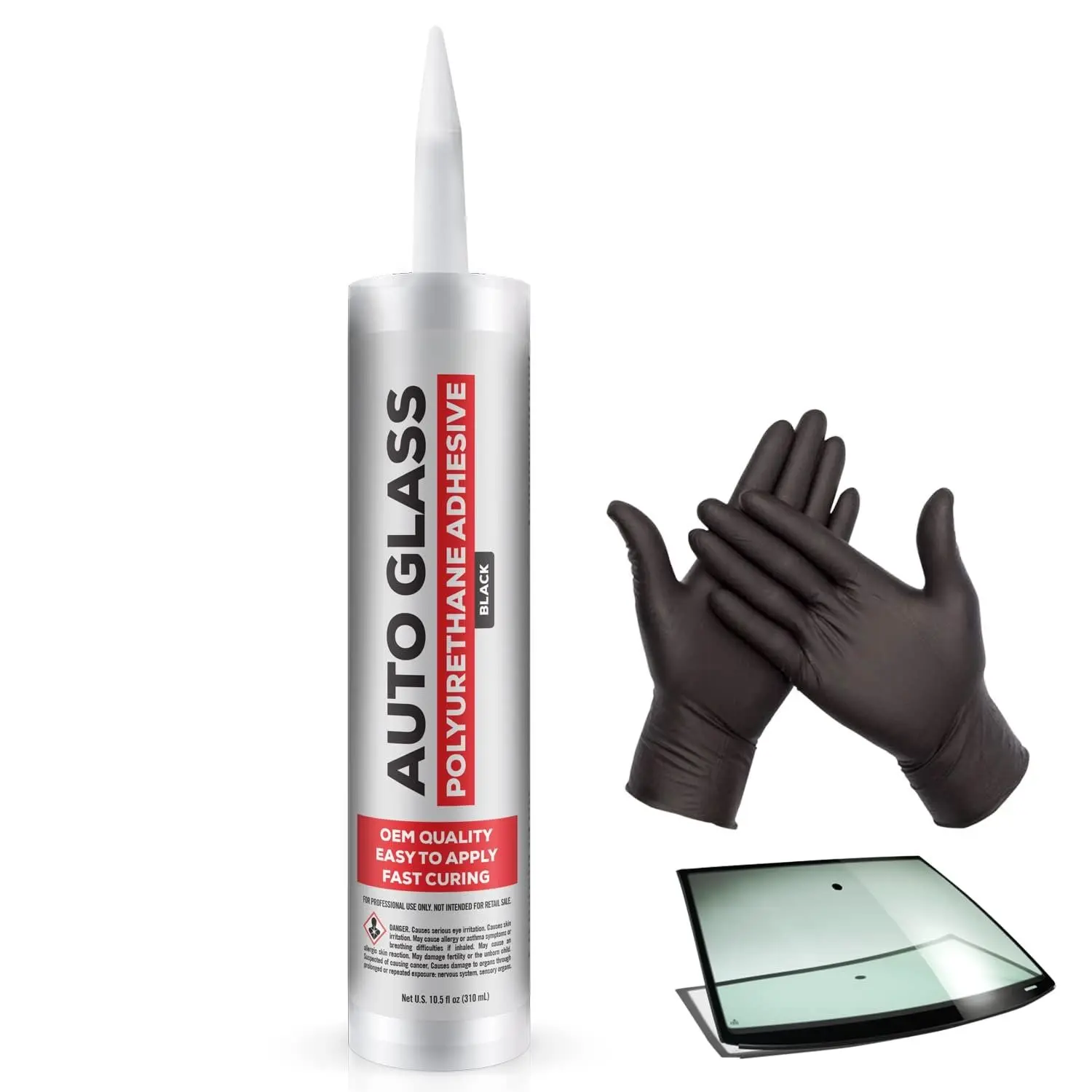 Polyurethane Windshield Adhesive —  Curing Auto Glass Glue with High Bond Strength, Black Windshield Sealant for  & RV Window Seal, Urethane Adhesive with Gloves, OEM Quality, 10.5 fl oz