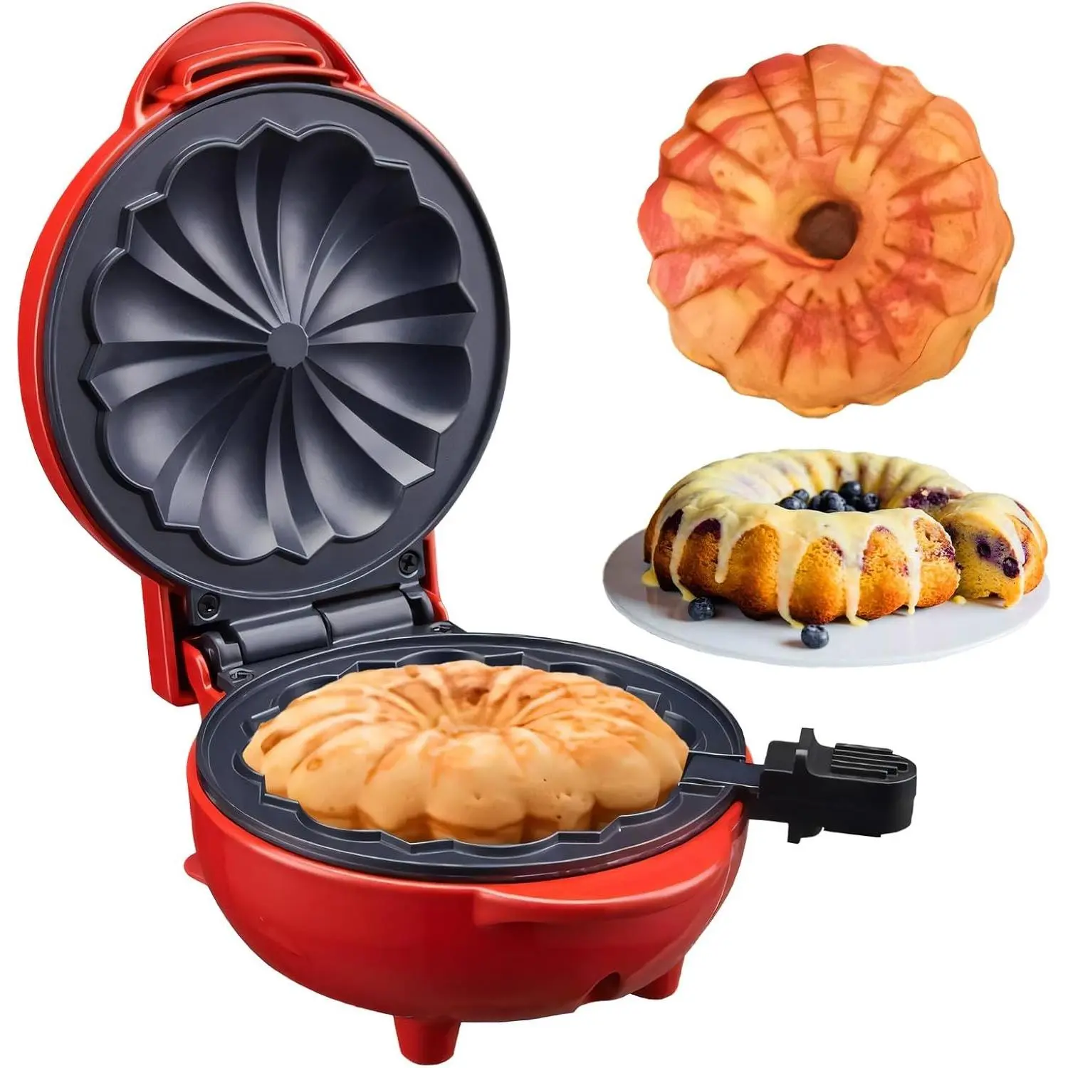 Portable Mini Cake Maker Double-Sided Heating Electric Cupcake Maker for Breakfast, Cake and Snacks (Red)