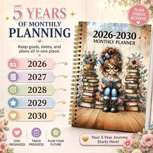 1PC 2026-2030 Monthly Planner Notebook | Cute Spiral Bound 5-Year Calendar Organizer | Goal Planning, Important Dates & Notes Journal for Women, Students, Teachers & Book Lovers Gift