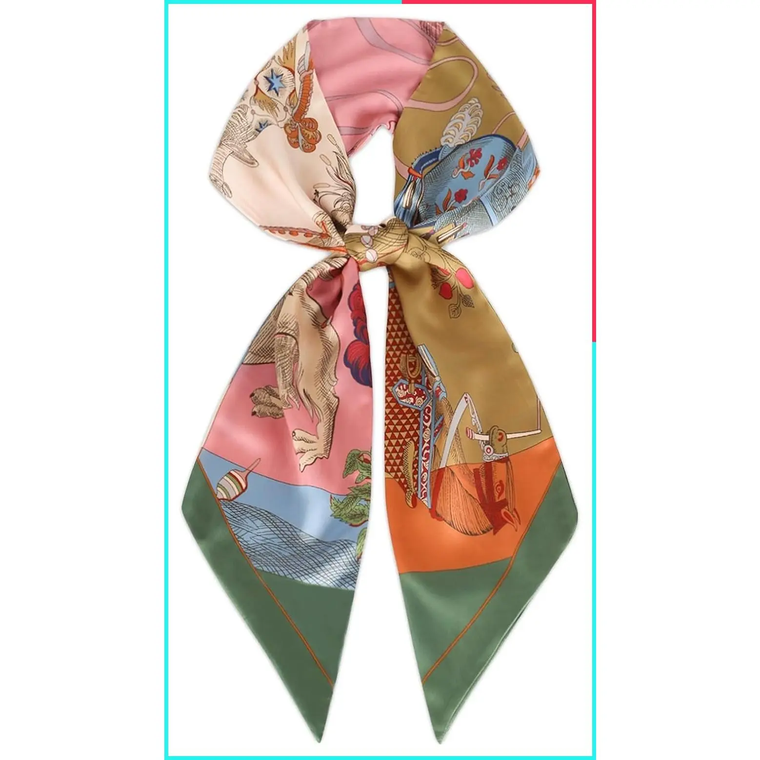 Mulberry Silk Satin Printed Head Wrap Scarf Hair Band, 7" x 59"