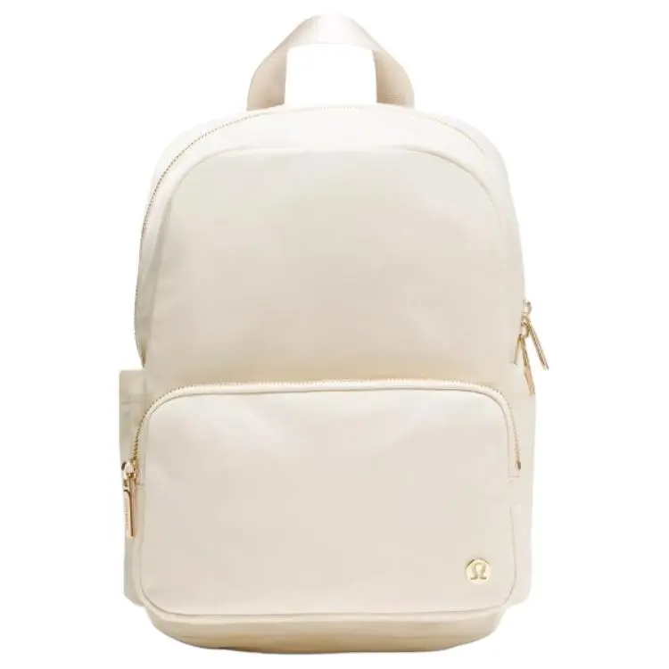 Women's Lululemon Everywhere 11.5L Small Backpack - Stylish, Minimalist, Light Ivory with Oak Brown and Gold Accents, Built-in Pockets Functional Backpack, Small Backpack Women, Built-In Pockets Backpacks