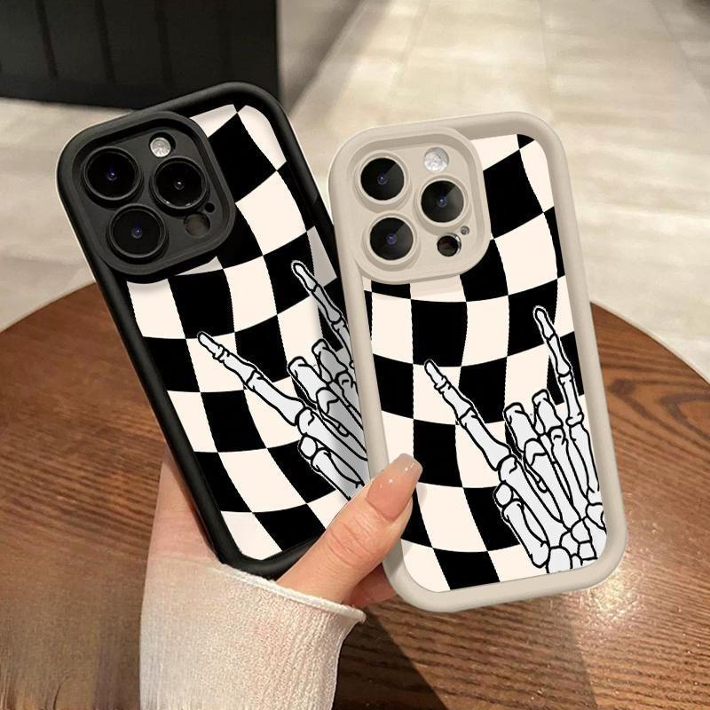 Checkered Skeleton Pattern Case for iPhone 17 Pro Max 16 Plus 15 14 13 12 11 Air E Soft TPU Bumper Drop Protection Rugged Durable Back,Suitable gifts for boys