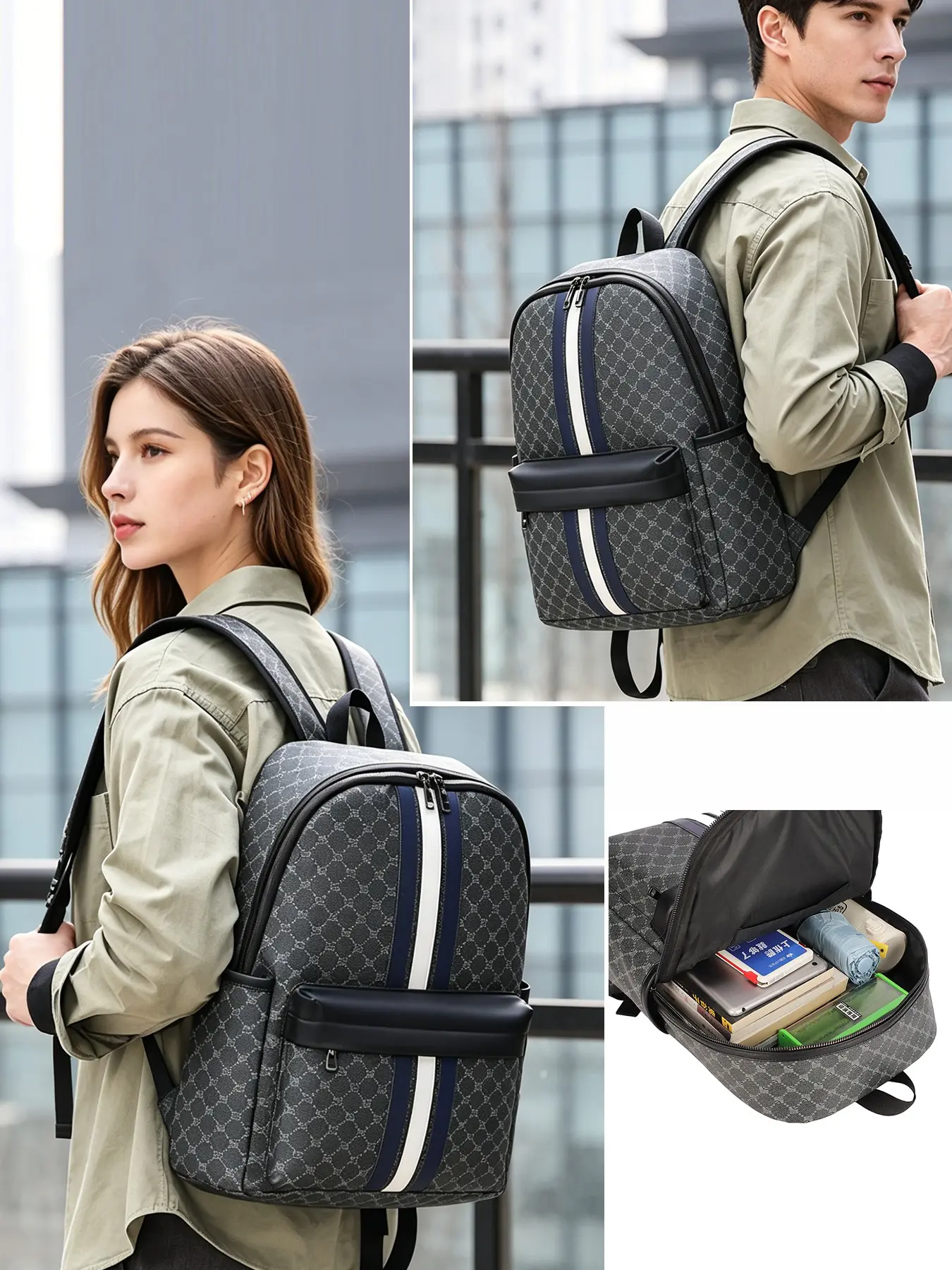 Men's Fashion Backpack, Large Capacity Travel Laptop Bag, Casual PVC Print Backpack, Zipper Closure, Ideal for Commute and Gifts, Casual Printed Backpack