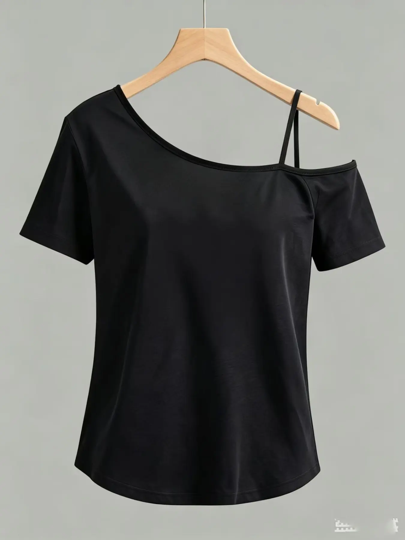 Women's Casual Solid Color Asymmetrical Neck T-Shirt, Soft Stretch Polyester Short Sleeve, Loose Fit for All Seasons