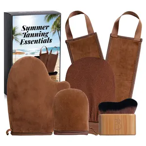 5-Pack Self Tanning Mitt Applicator Kit, Self Tanner Mitts Set with Gloves, Back Applicator, Exfoliating Mitts, Scrubber Glove and Large Body Brush, Ideal Body Care Gift Set for Women