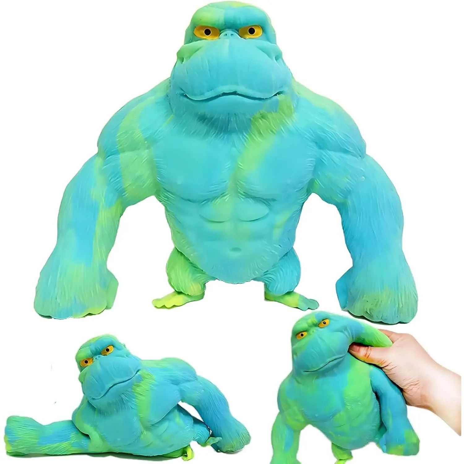 Stretchy Squishy Monkey Gorilla Toy - Pull, Squish & Relax! Durable Elastic Rubber Stress Relief Fidget Toys for Kids & Adults, Fun Birthday (Green)