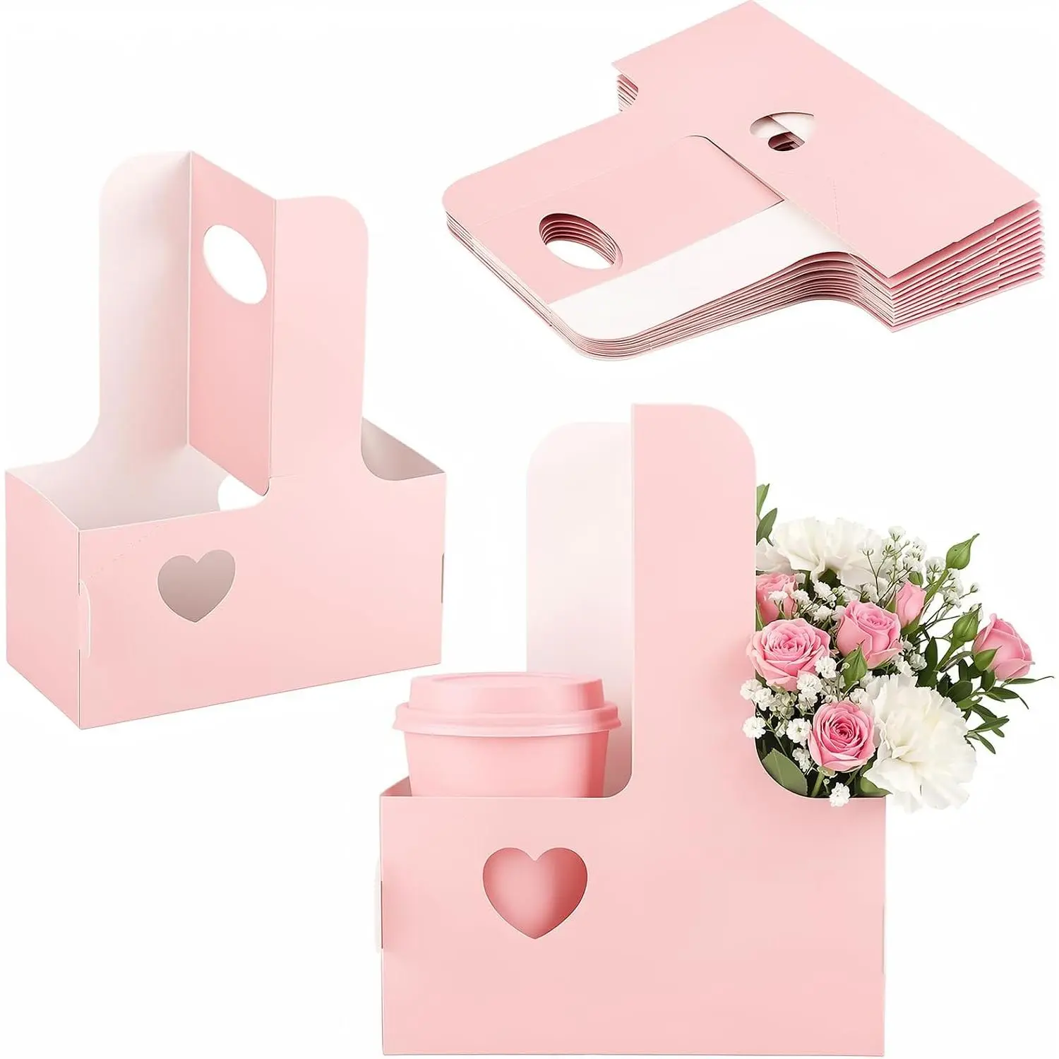 2 Cup Drink Carrier with Handle, 12 count Disposable Drink Carrier Cardboard Coffee Carrier Foldable Cup Holder for Cafe Takeout Service ()