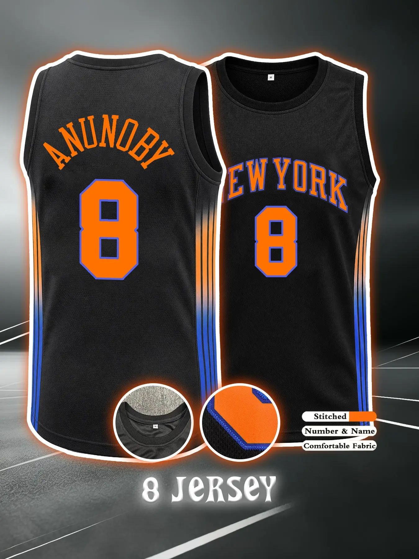Classic #8 #11 Retro Basketball Jersey, New York Embroidered Round Neck, Unisex Casual Sports Top, Ideal for Fans, Training, Running, Streetwear