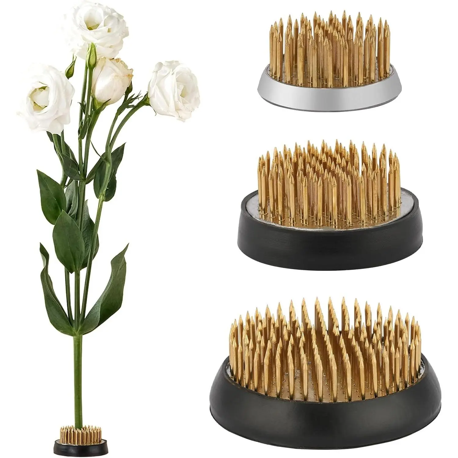 3 Pack Flower Frog for Arrangements Vase Round Copper Ikebana Stem Holder with Rubber Base Pin Frogs with Kenzan Straightener Floral Arranging Supplies for Plant Fixation Decoration