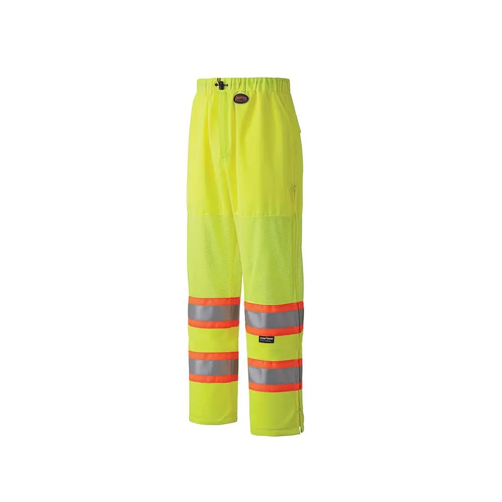 Hi-Vis Safety Work Pants for Men & Women - Lightweight Polyester Knit Workwear with Mesh Panels, Elastic Waist, Reflective Tape & Leg Zippers