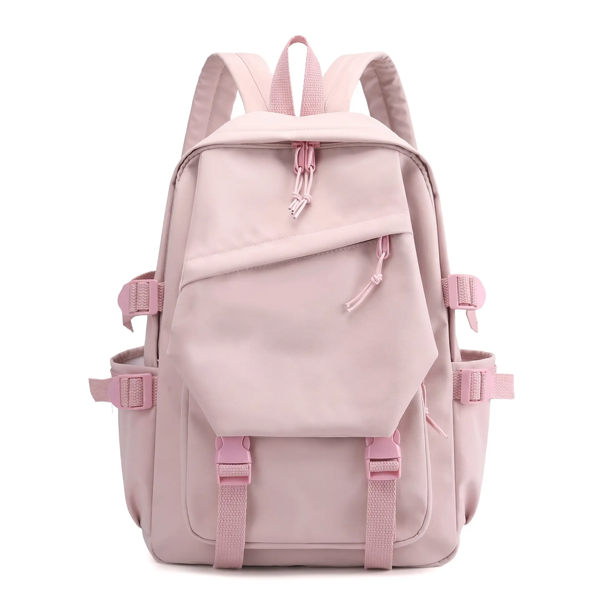 Minimalist Solid Color Polyester Backpack for Students, Ultra-Light Laptop Bag for Back to School Stuff with Zipper, Lock Buckle & Curved Back, Adjustable