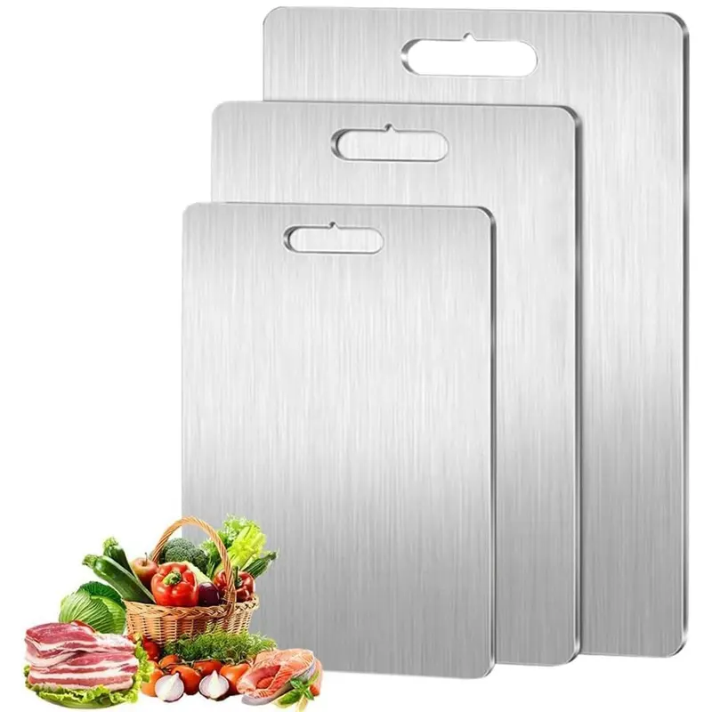 3pcs Stainless Steel Chopping Boards Set - 2026 New Upgrade, Multi-Size (7.87x11.42 In, 9.84x5.91 In), Double-Sided Design Cooking Cutting Board, Food-Safe, Liquid-Resistant, Durable, Hygienic, Meat/Veg Split, Bread Prep, Dishwasher Safe Kitchen Accessory