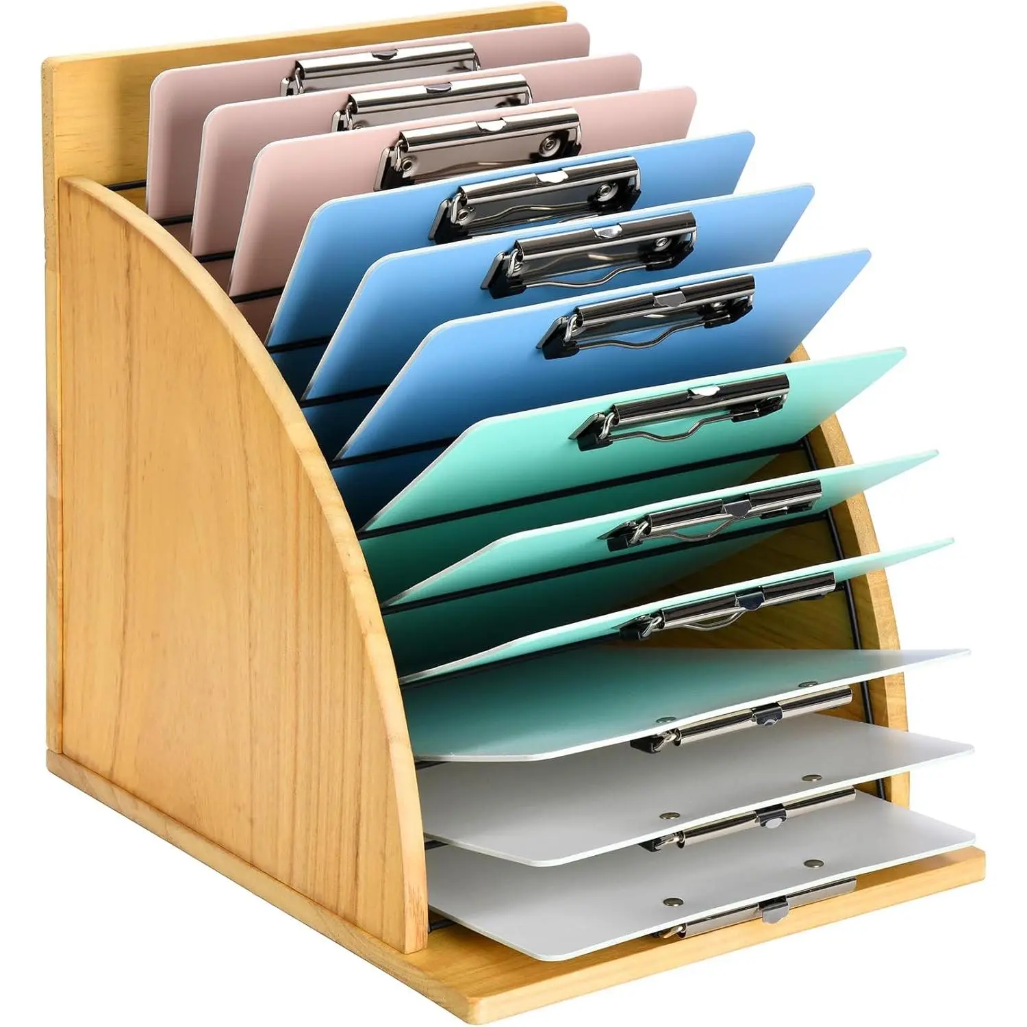 Wooden Clipboard Holder with Raised Side Panel, Clipboard Organizer Storage Rack for Classroom and Office, Clip Boards not Included
