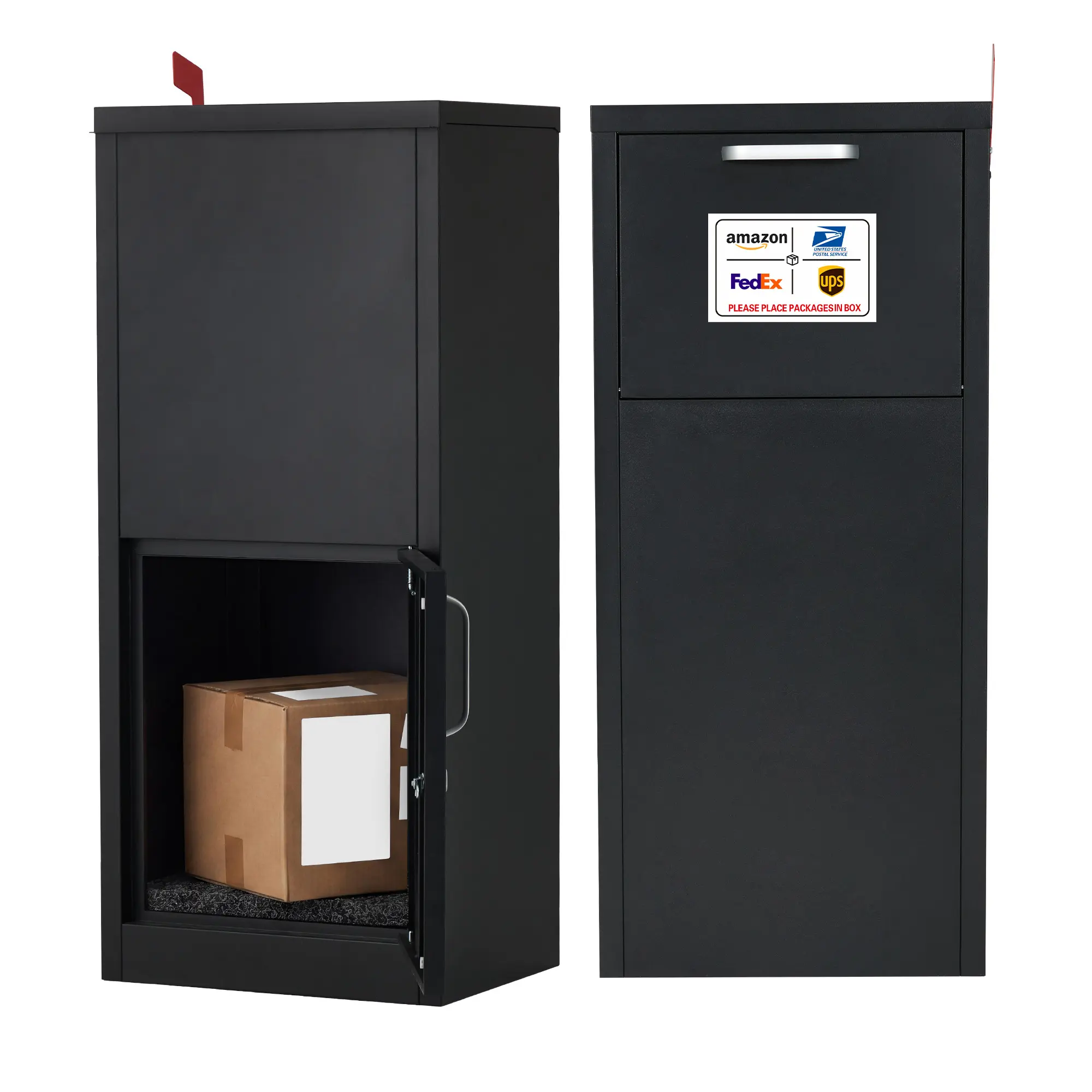 GARVEE Galvanized Steel Package Delivery Box Large 15.4 x 11.4 x 35.4 in Weatherproof Anti - Theft Lock Outdoor Parcel Drop Box