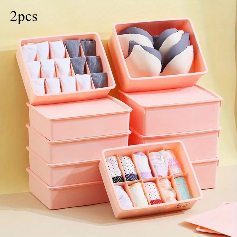 A Set of Combinations: Underwear Storage Box with Lid and 7 Grid Mesh Storage Box for Underwear, Bras, Socks, Wardrobe Home Space Saving Organizers, Divided Compartments Organiser