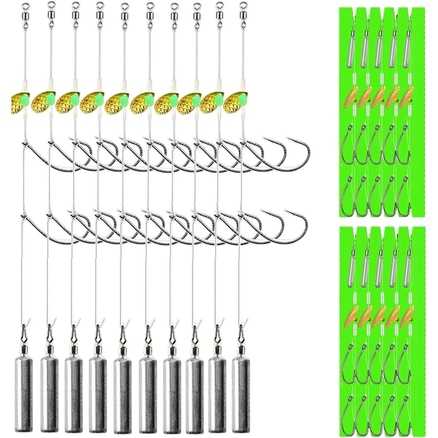 10Pcs Drop Shot Ready Rigs Kit with 2 Fishing Wacky Hooks,No Snag Skinny Sinker(1/2oz,3/8oz,1/4oz.1/5oz.), Spinner Blades， Fishing Bass Rig Cylinder Saltwater FreshwaterGift