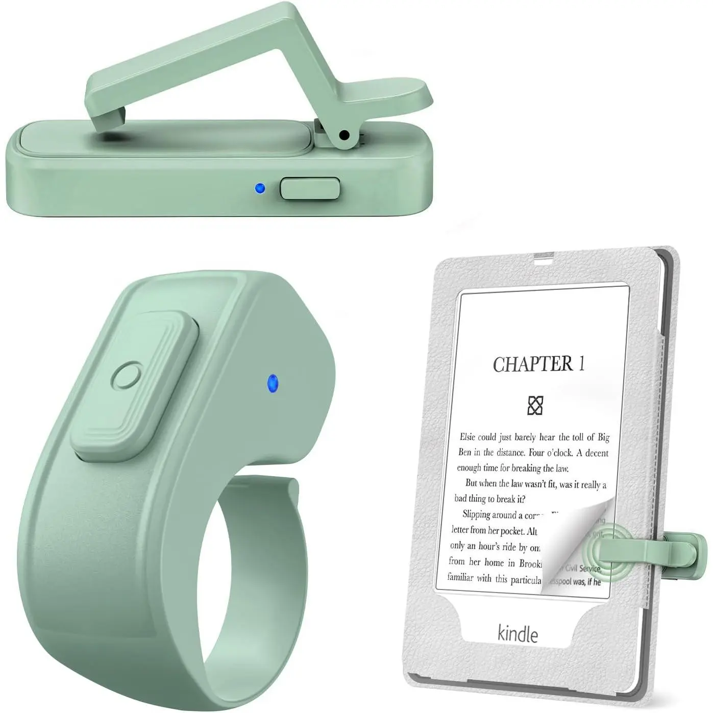 Page Turner Ring for Kindle,Remote Control for  iPad Android Tablets E-Readers,Clicker Page Turner for Kindle Accessories for Camera Video Record&Shutter Selfie (Green)